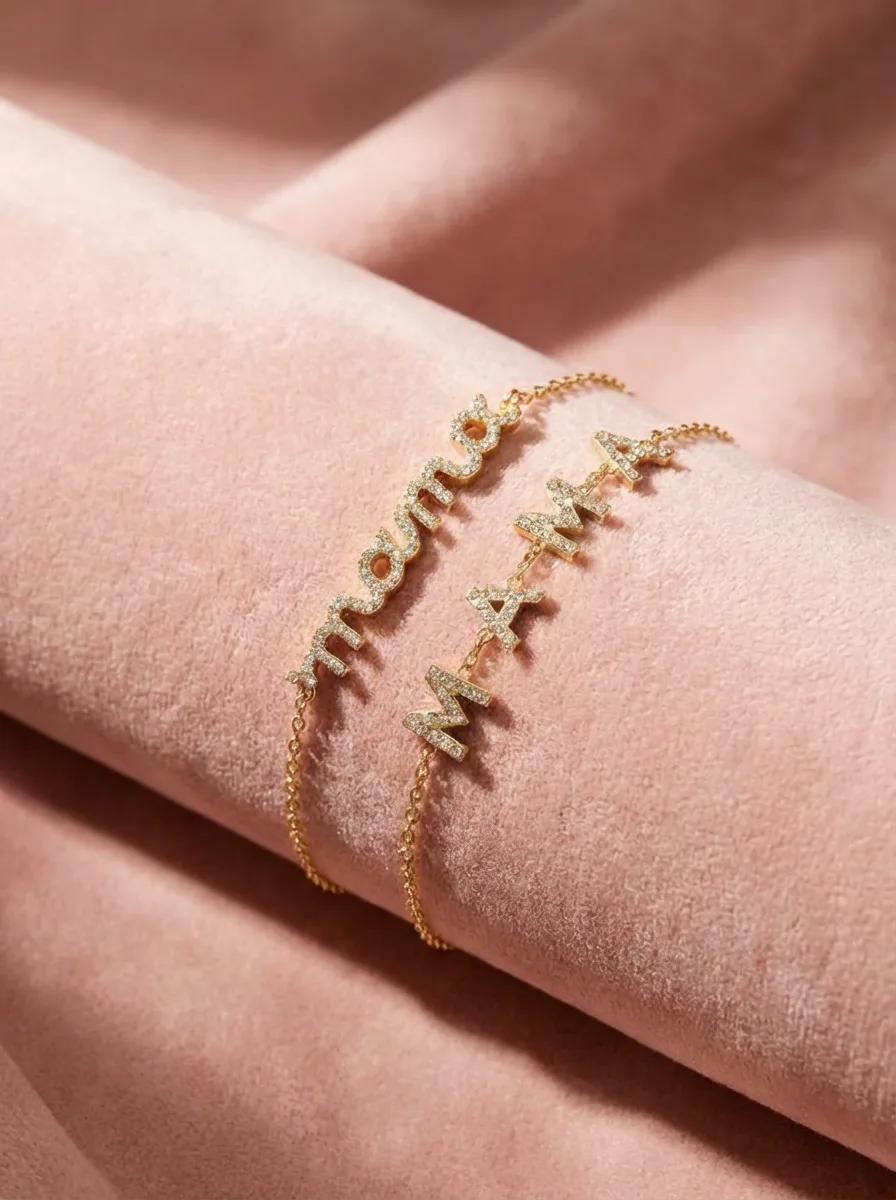 Two mama bracelets on a roll of pink velvet