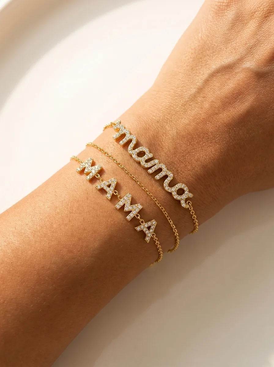 MAMA and mama bracelets stacked on a wrist